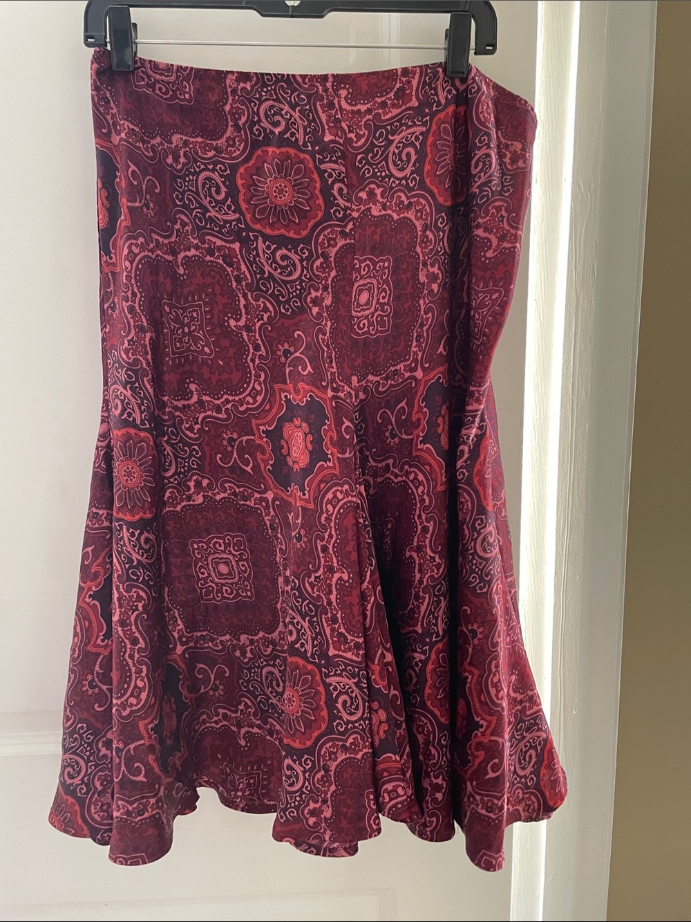 New York & Company Burgundy Paisley Asymmetrical 100% Silk Skirt